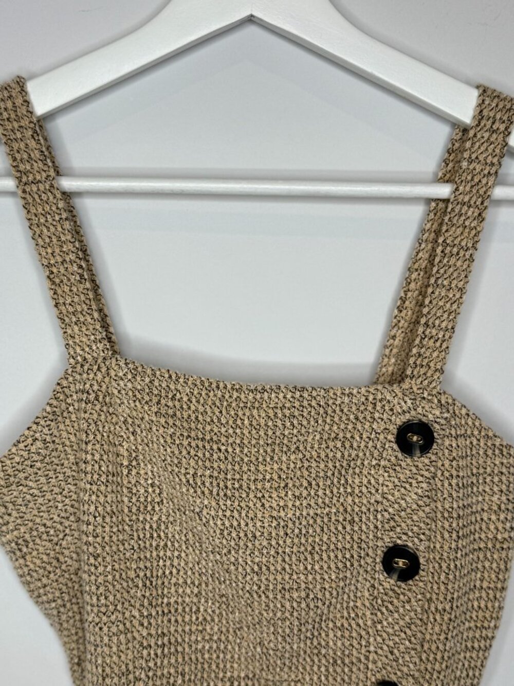 Lucy Paris Crop Tank Top Women's Small Tan Knit Button Front Square Neck - Picture 8 of 10